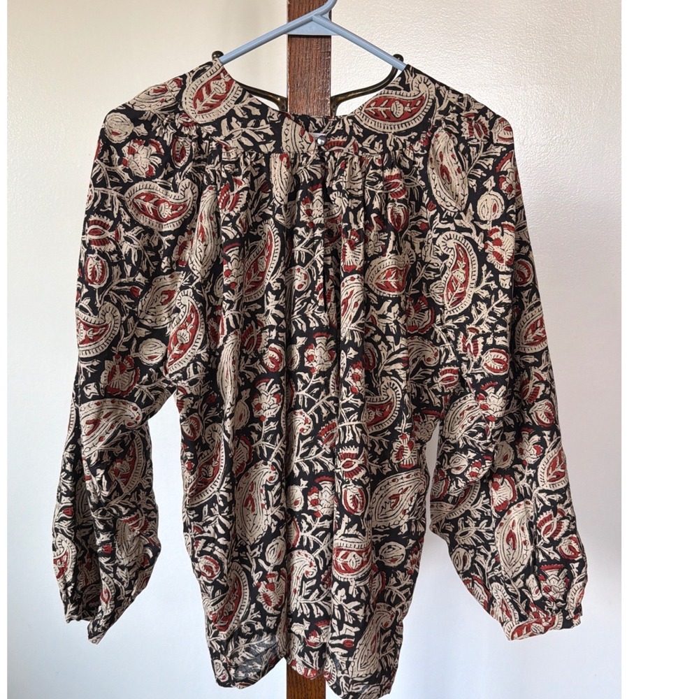 Emerson Fry India Collection Paisley Floral Blous Black Red S Boho Folk Boho Art